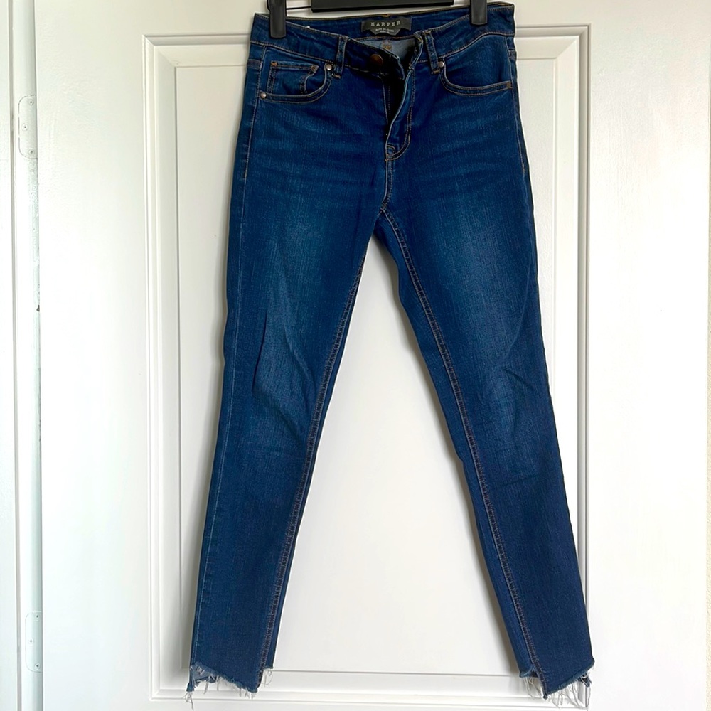Harper Stretch Skinny Jeans with Distressed Hem